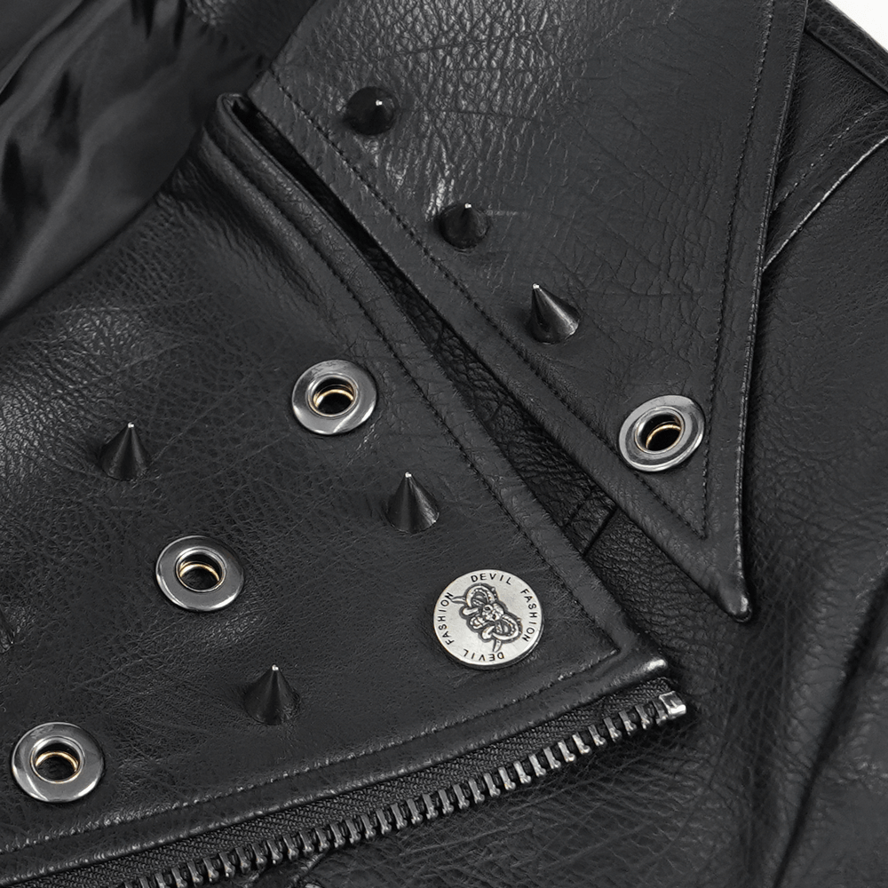 Men's Black Gothic Punk Biker Jacket with Spikes