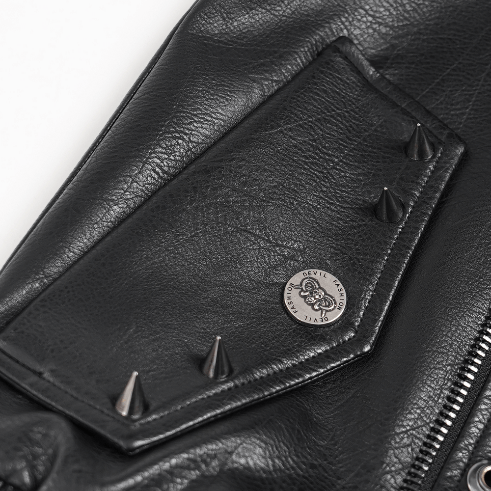 Men's Black Gothic Punk Biker Jacket with Spikes
