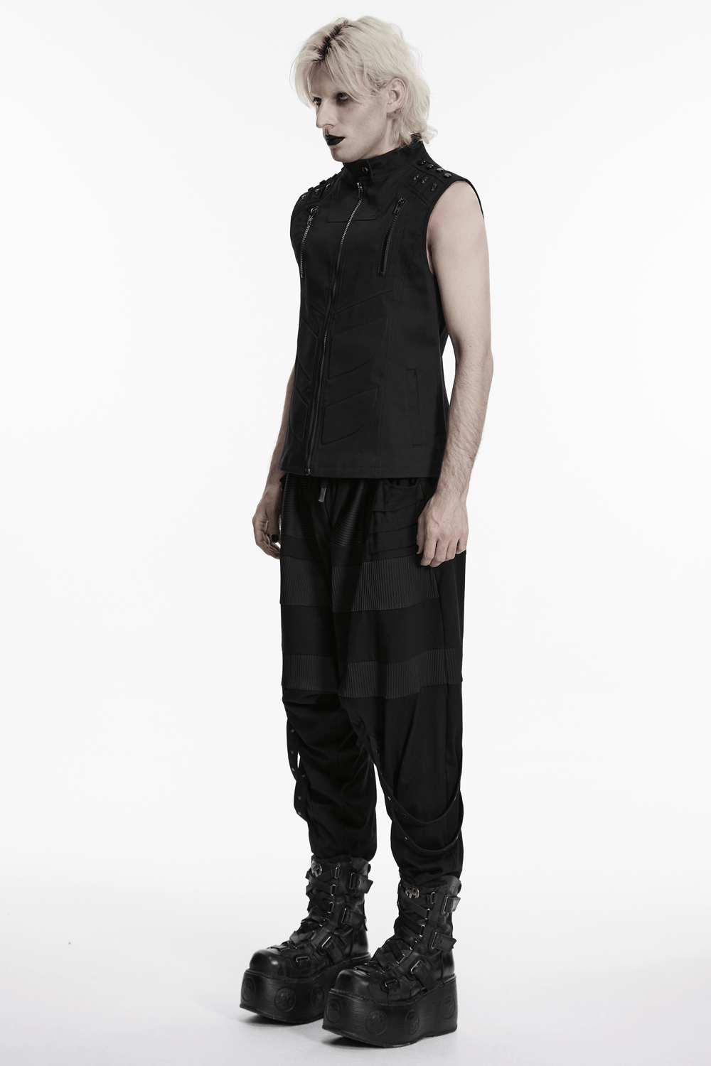 Men's Black Industrial Punk Vest with Rivet Detail
