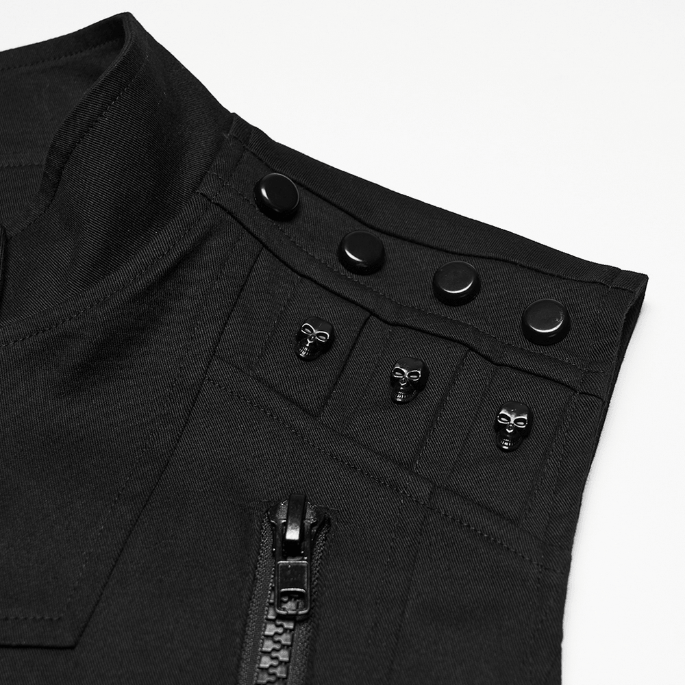 Men's Black Industrial Punk Vest with Rivet Detail