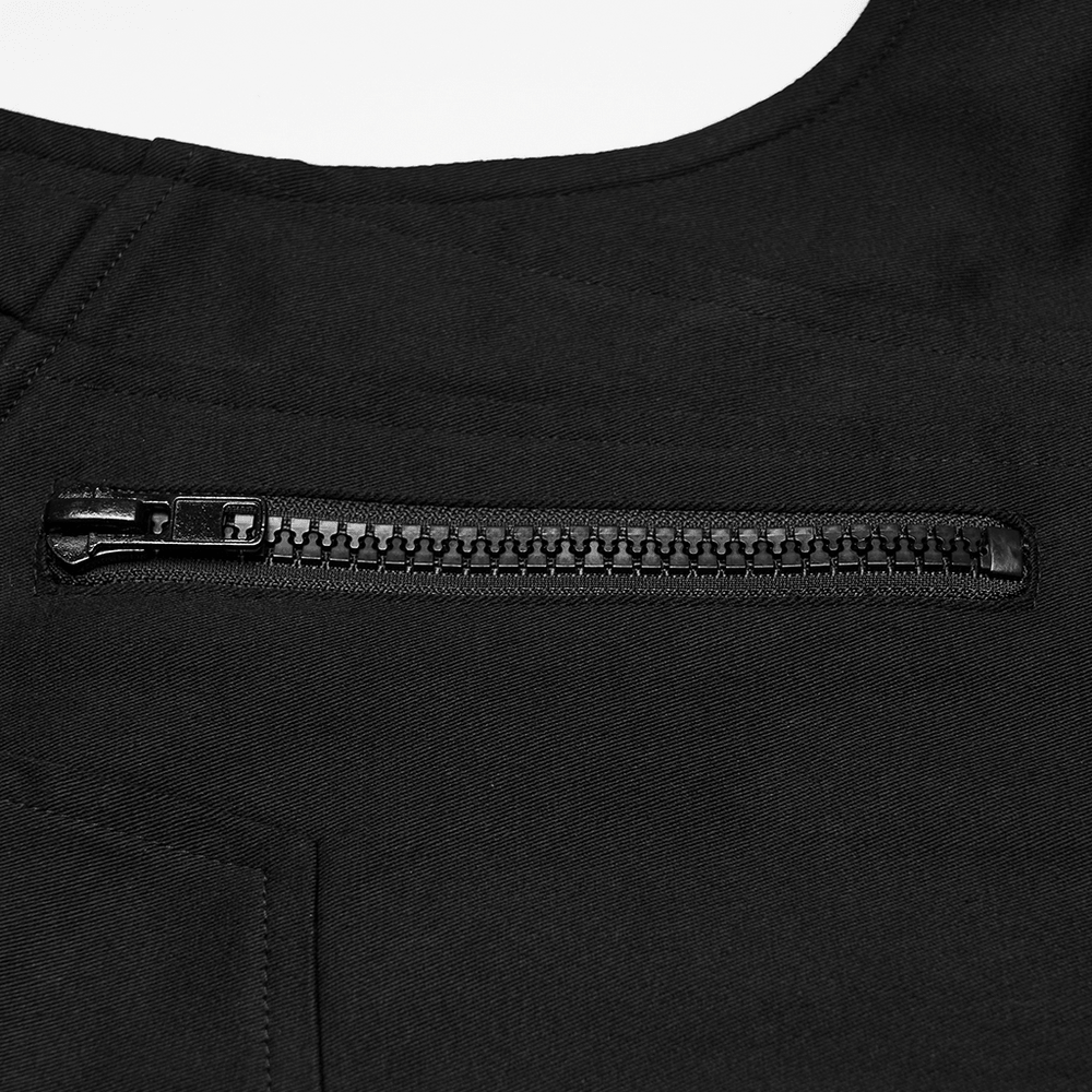 Men's Black Industrial Punk Vest with Rivet Detail