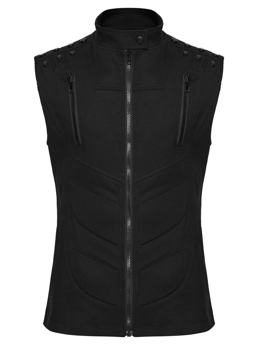 Men's Black Industrial Punk Vest with Rivet Detail