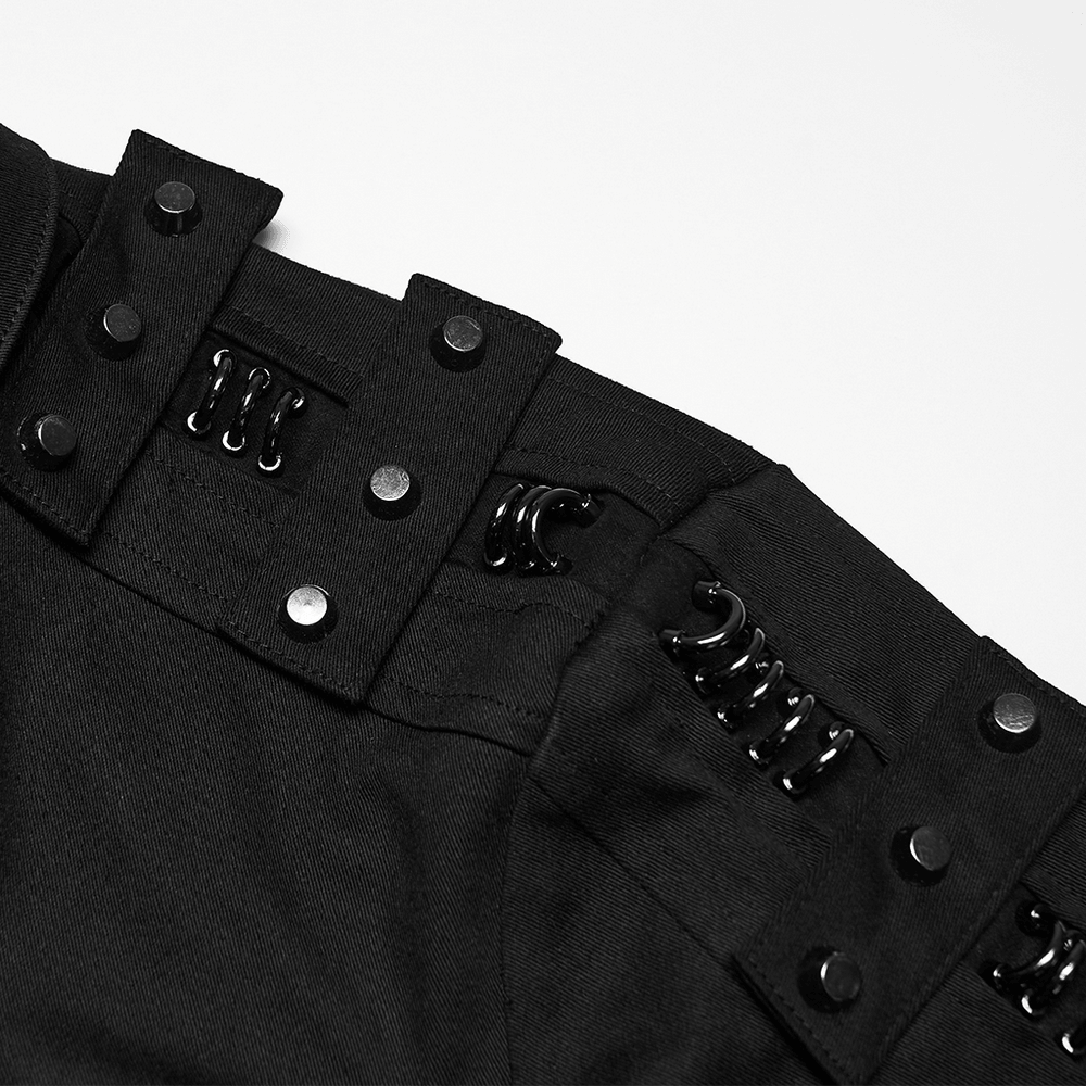 Men's Black Punk Button Shirt with Shoulder Studs