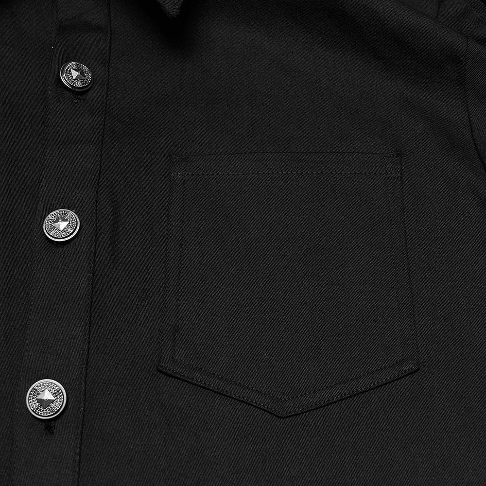 Men's Black Punk Button Shirt with Shoulder Studs