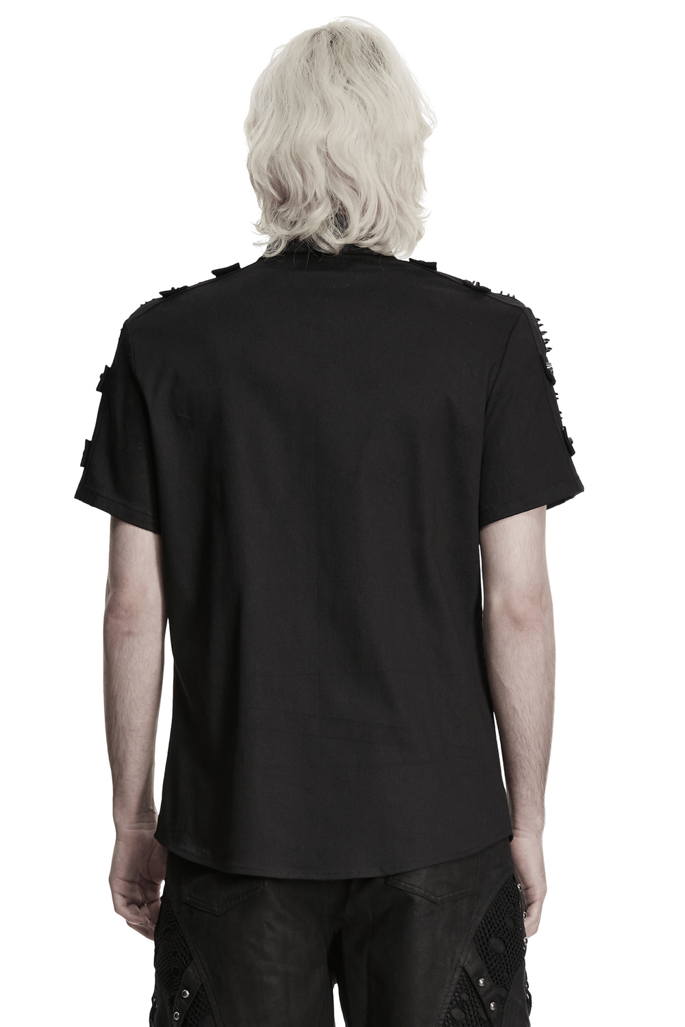 Men's Black Punk Button Shirt with Shoulder Studs