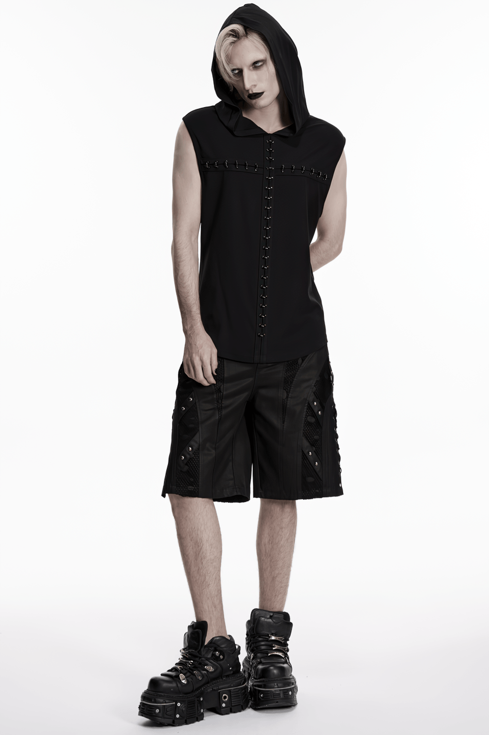 Men's Black Punk Mesh Panel Shorts with Studs