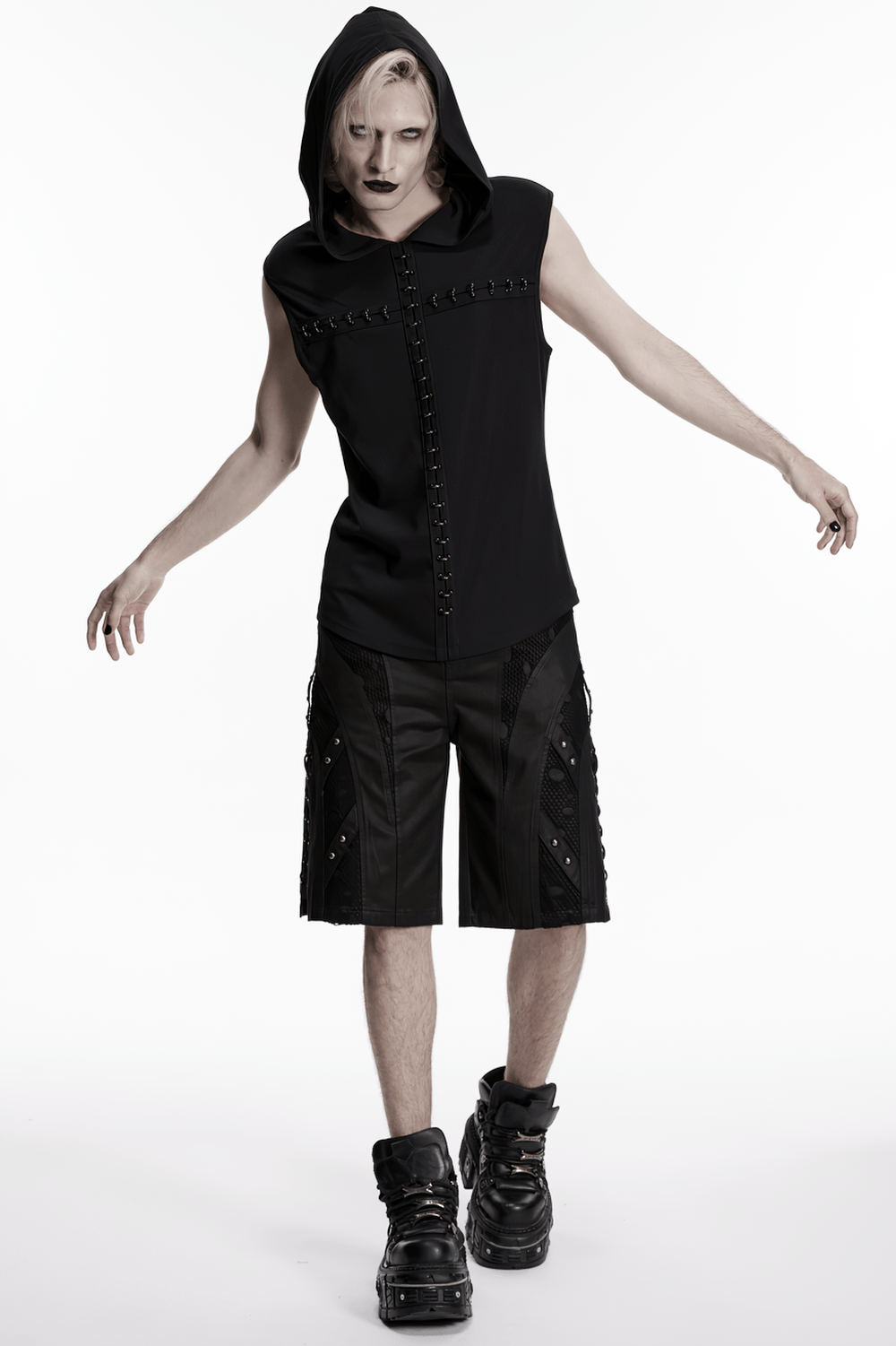 Men's Black Punk Mesh Panel Shorts with Studs