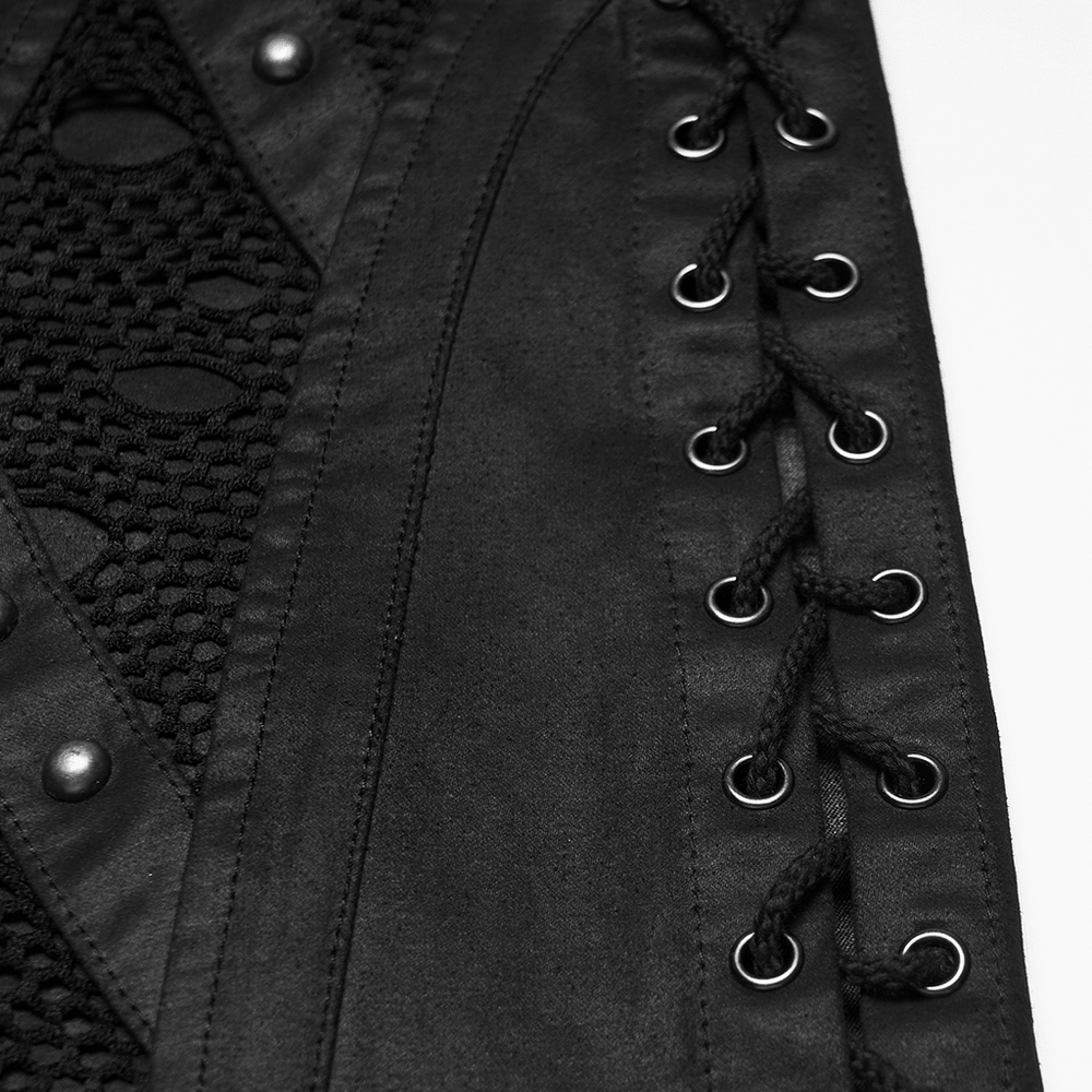 Men's Black Punk Mesh Panel Shorts with Studs