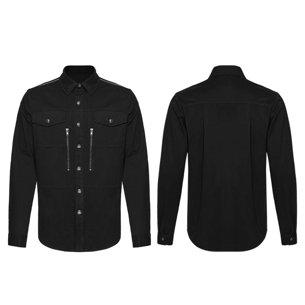 Men's Black Punk Workwear Shirt with Zip Pockets