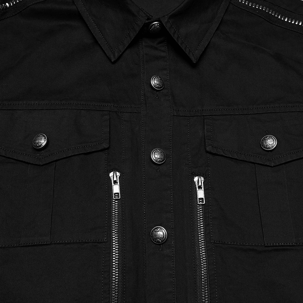 Men's Black Punk Workwear Shirt with Zip Pockets