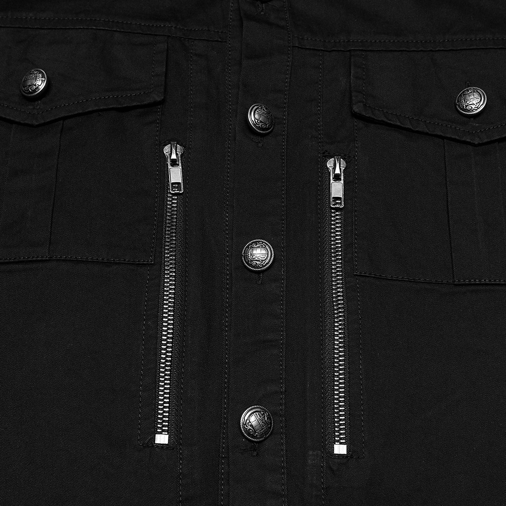 Men's Black Punk Workwear Shirt with Zip Pockets