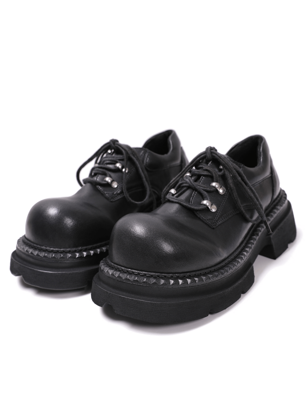 Men's Black Rounded Toe Chunky Platform Derby Shoes