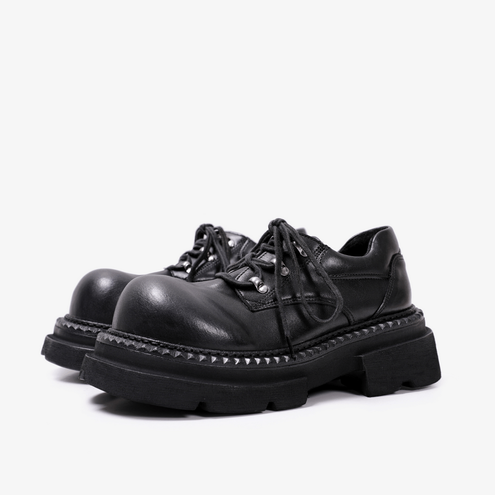 Men's Black Rounded Toe Chunky Platform Derby Shoes