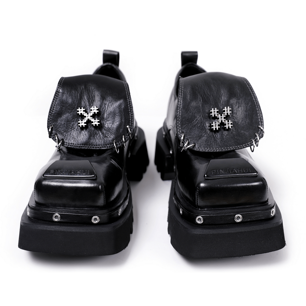 Men's Bold Leather Platform Shoes with Metal Rings
