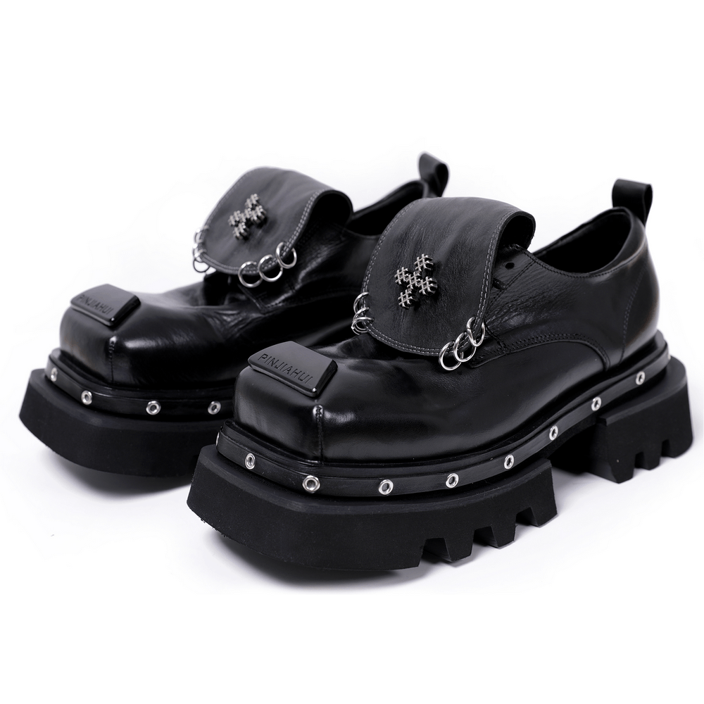 Men's Bold Leather Platform Shoes with Metal Rings