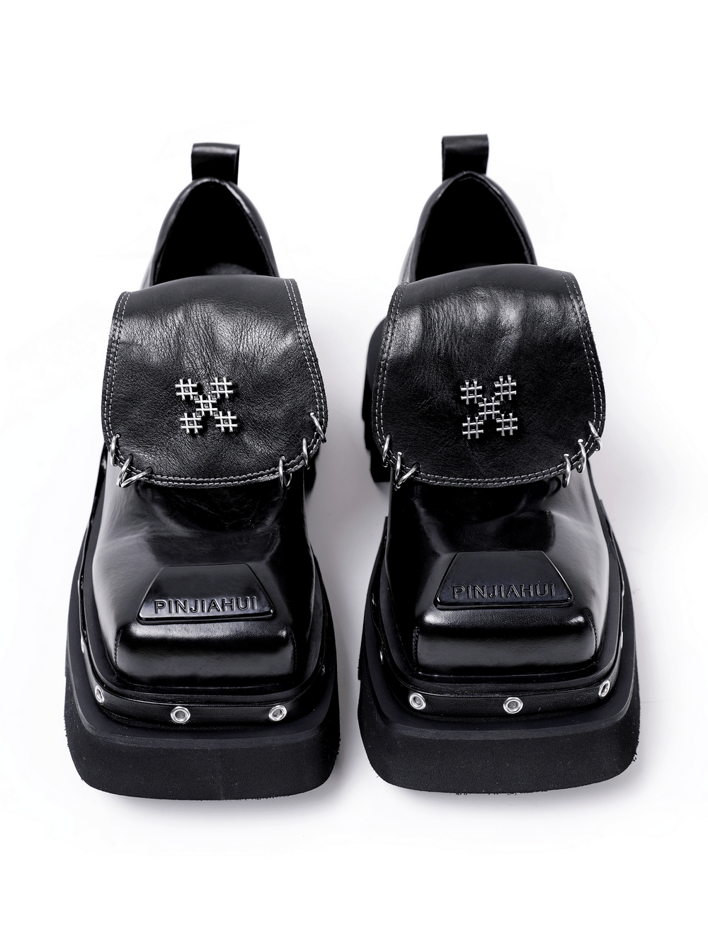 Men's Bold Leather Platform Shoes with Metal Rings