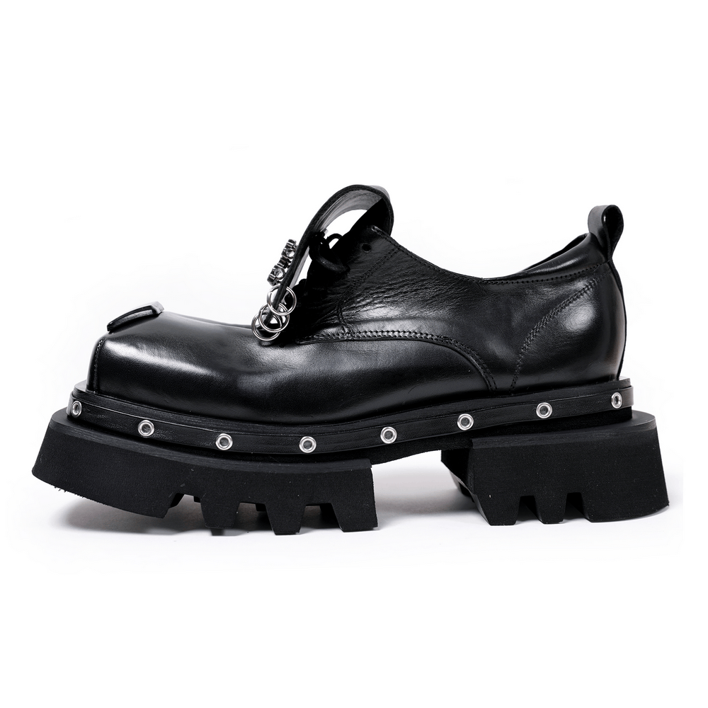 Men's Bold Leather Platform Shoes with Metal Rings