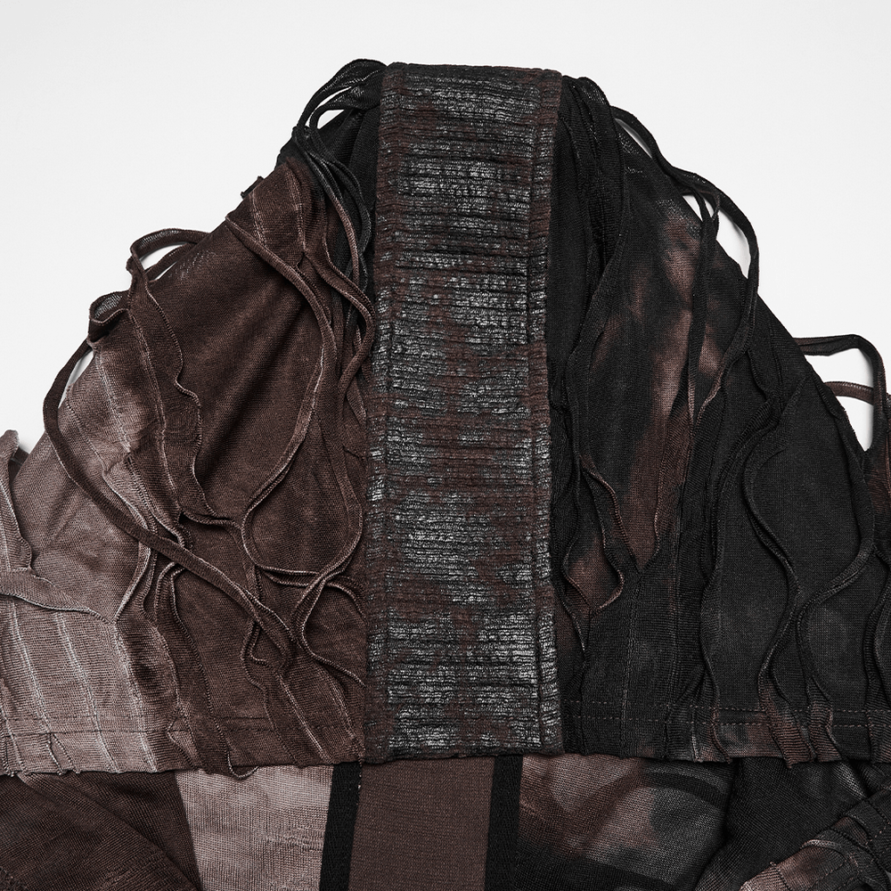 Men's Brown Post-Apocalyptic Hooded Asymmetric Sleeveless Top