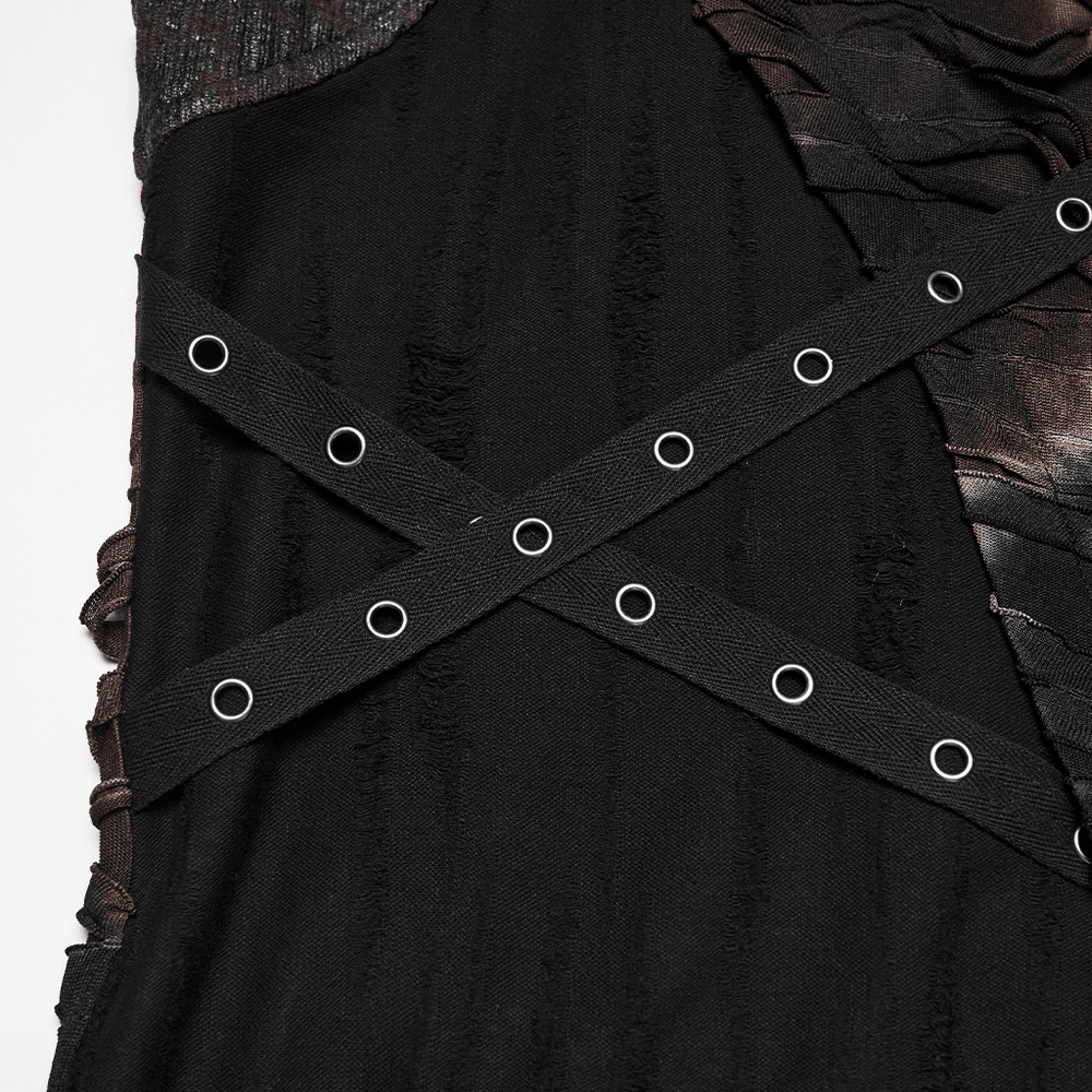 Men's Brown Post-Apocalyptic Hooded Asymmetric Sleeveless Top
