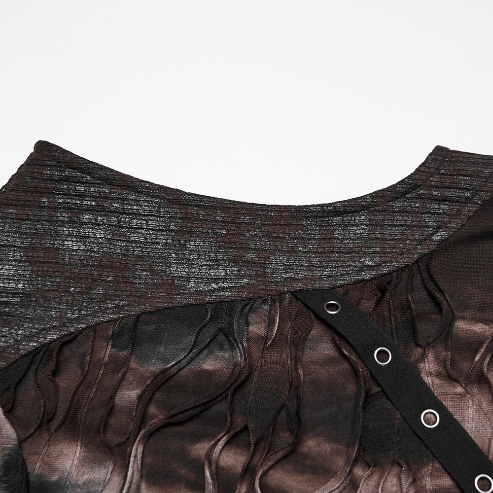Men's Brown Post-Apocalyptic Hooded Asymmetric Sleeveless Top