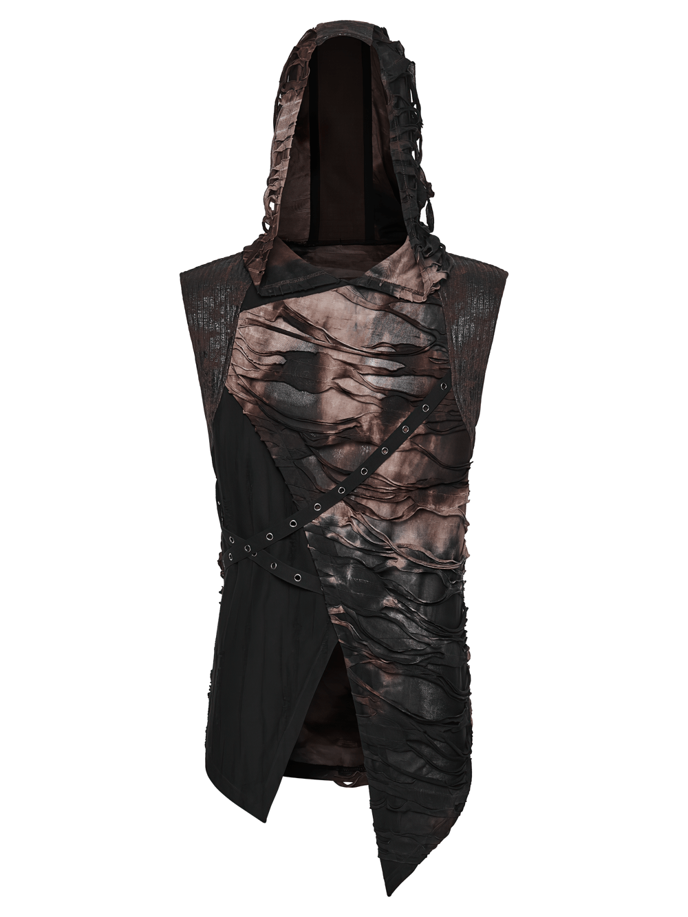 Men's Brown Post-Apocalyptic Hooded Asymmetric Sleeveless Top