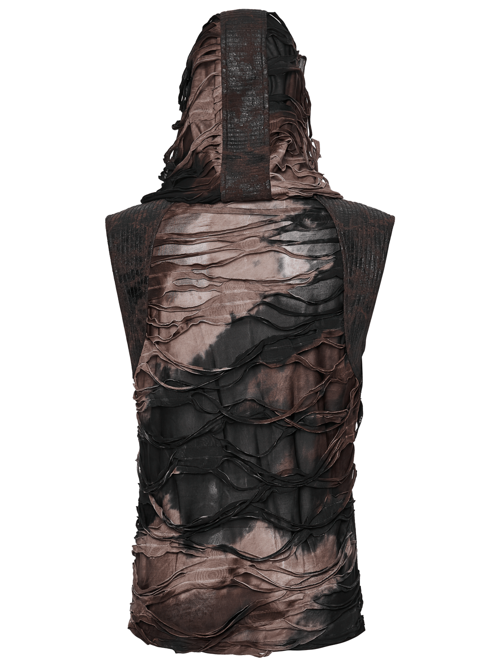 Men's Brown Post-Apocalyptic Hooded Asymmetric Sleeveless Top