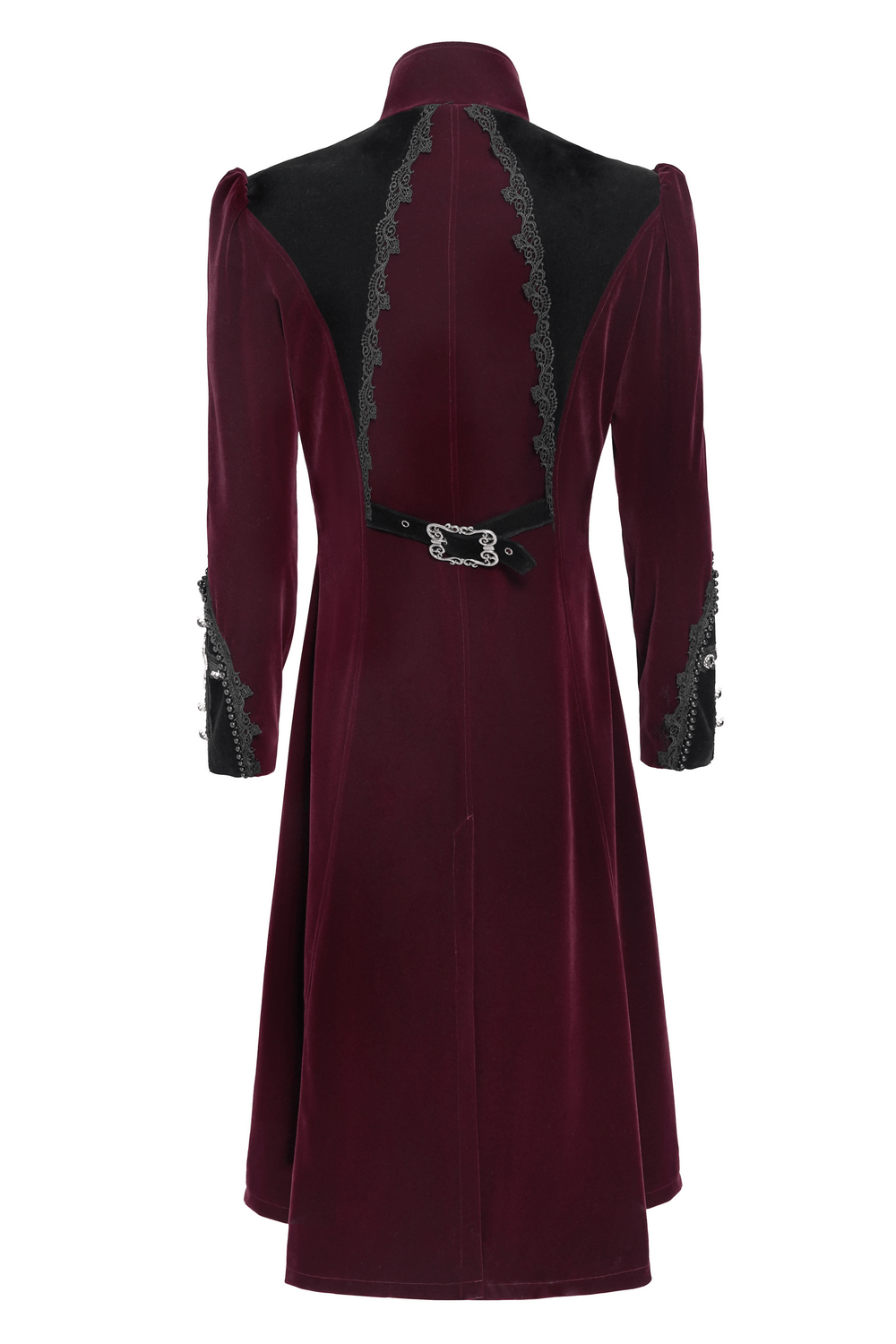 Men's Burgundy Gothic Velvet Tailcoat with Lace