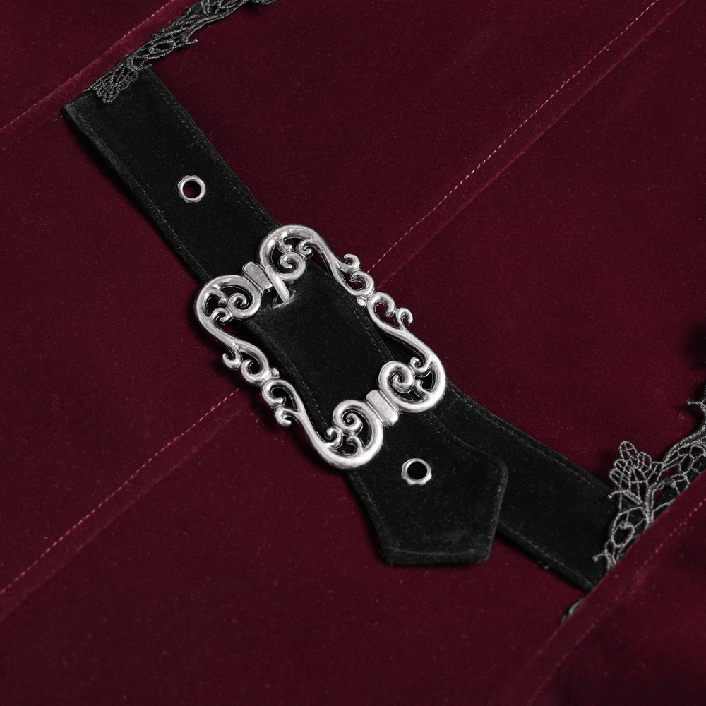 Men's Burgundy Gothic Velvet Tailcoat with Lace