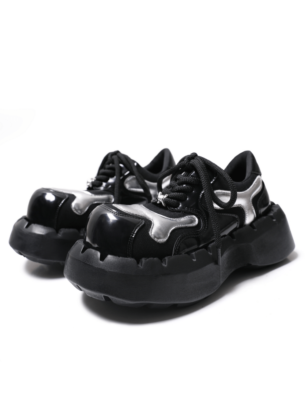 Men's Cyber Goth Platform Sneakers with Silver Panels