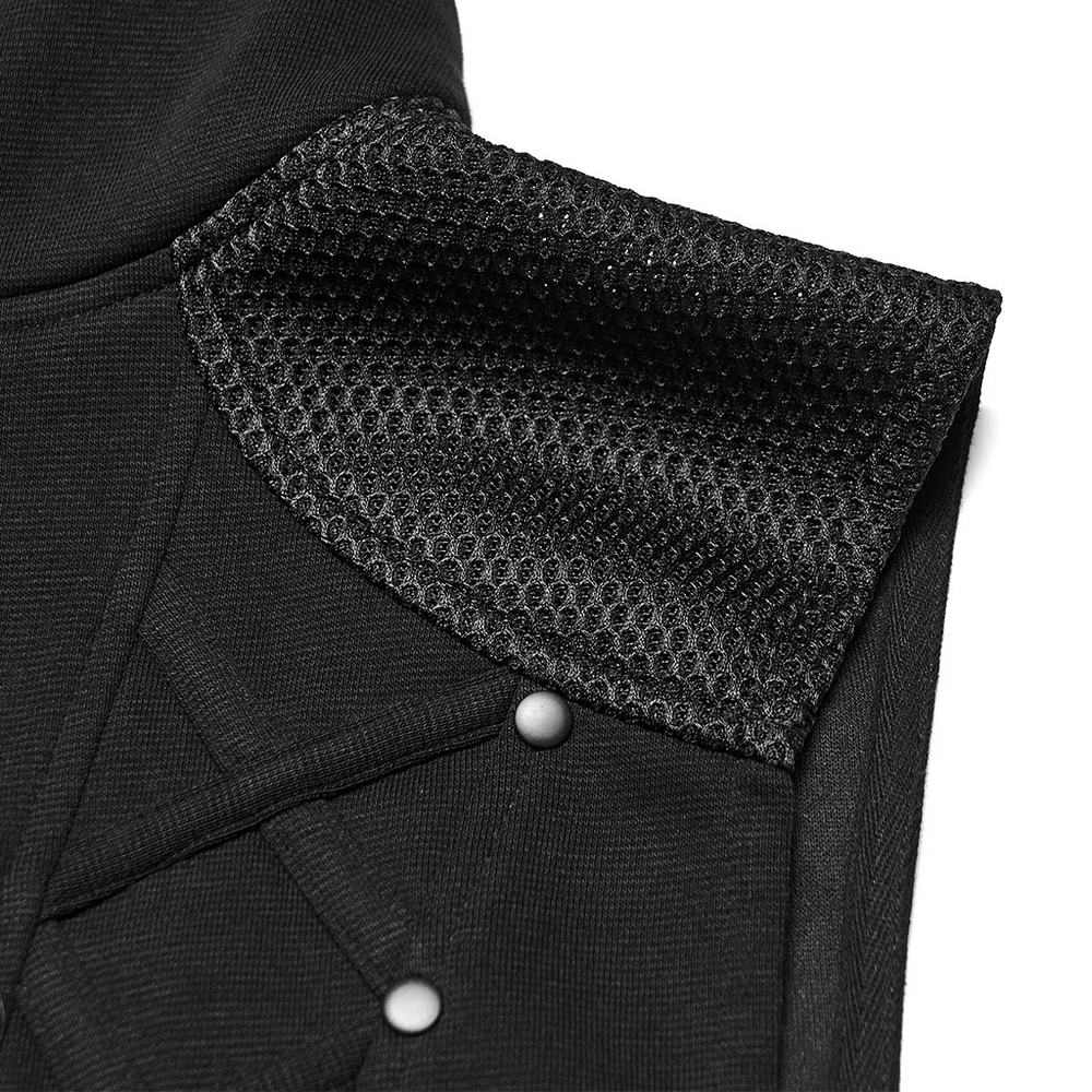 Men's Cyberpunk Hooded Mesh Vest with Spliced Panels