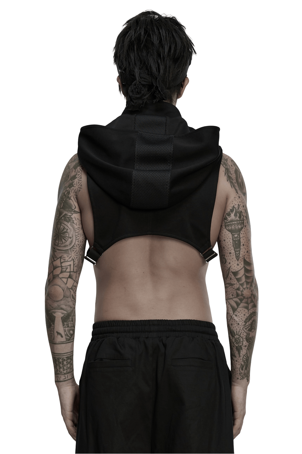 Men's Cyberpunk Hooded Mesh Vest with Spliced Panels
