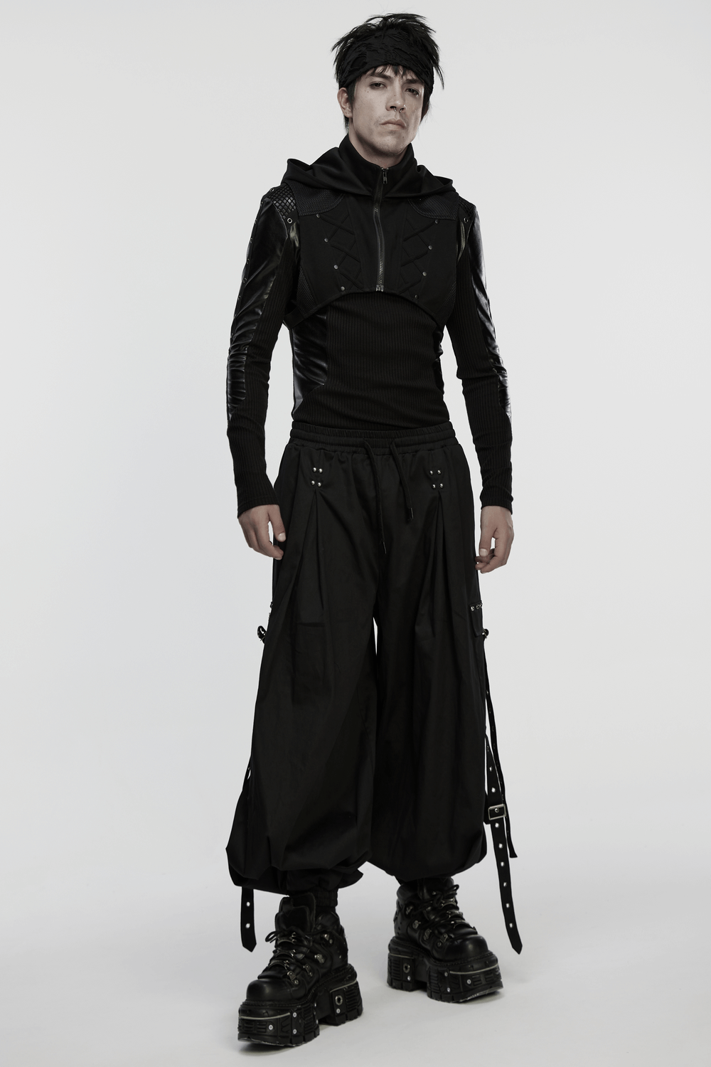 Men's Cyberpunk Hooded Mesh Vest with Spliced Panels