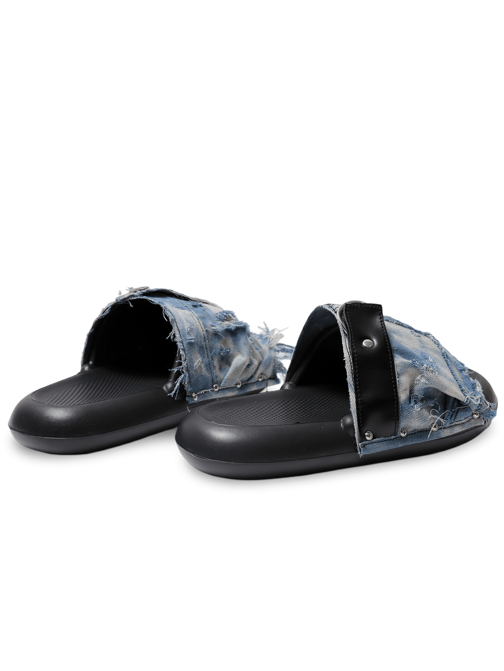 Men's Distressed Blue Denim Slide Sandals with Rivets