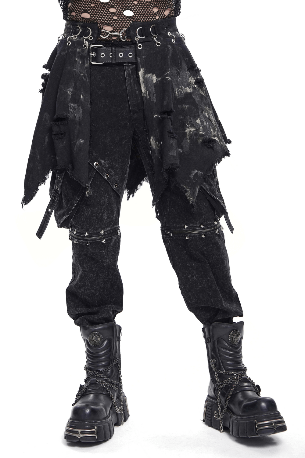 Men's Distressed Punk Waist Skirt With Asymmetrical Hem