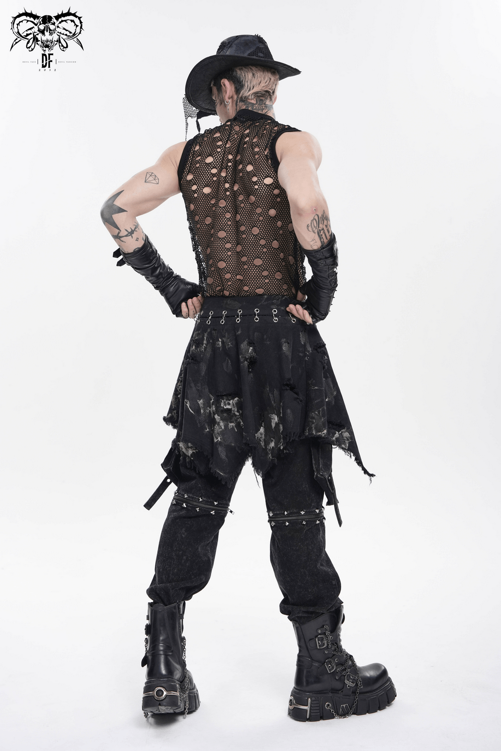 Men's Distressed Punk Waist Skirt With Asymmetrical Hem