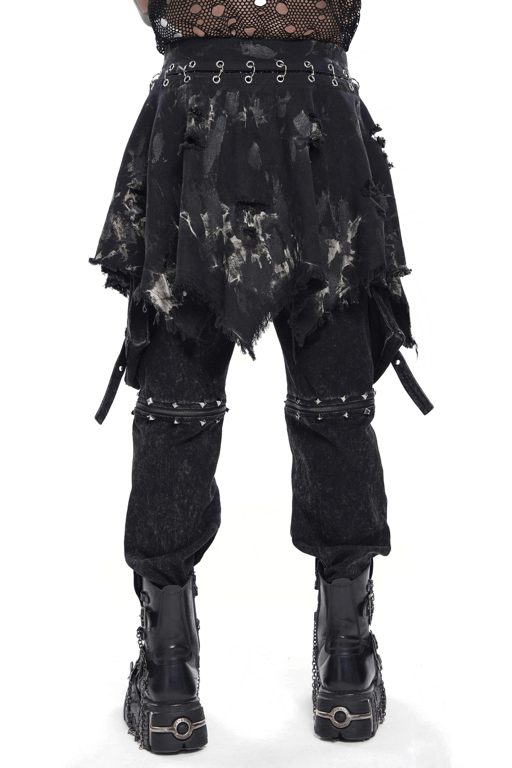 Men's Distressed Punk Waist Skirt With Asymmetrical Hem