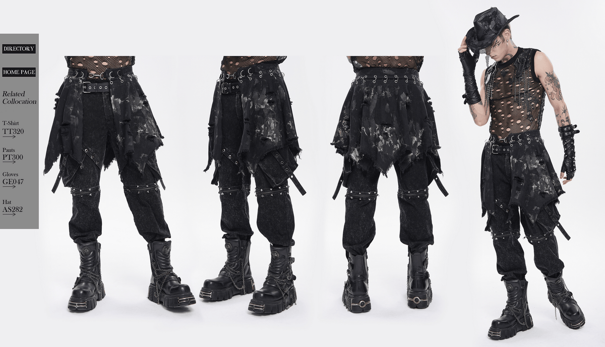 Men's Distressed Punk Waist Skirt With Asymmetrical Hem