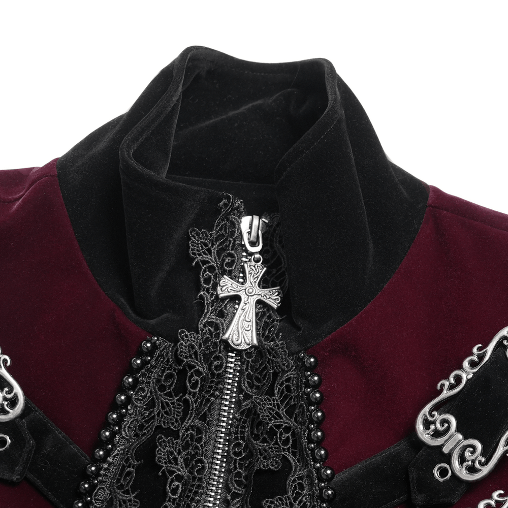 Men's Elegant Black Burgundy Gothic Velvet Tailcoat