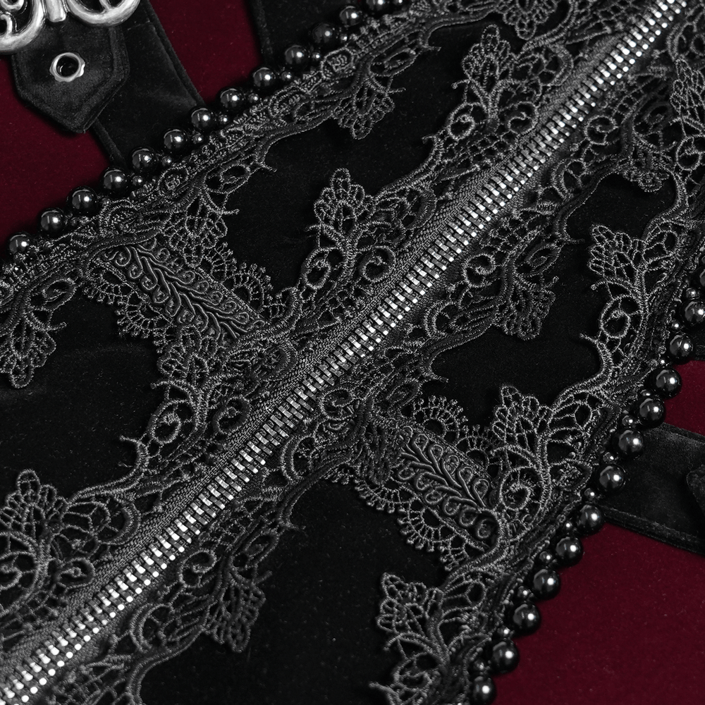 Men's Elegant Black Burgundy Gothic Velvet Tailcoat
