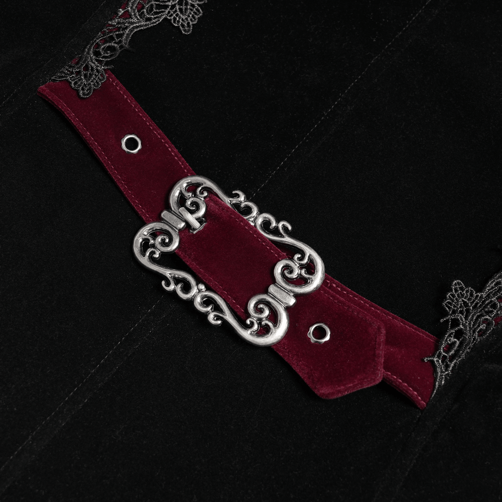 Men's Elegant Black Burgundy Gothic Velvet Tailcoat