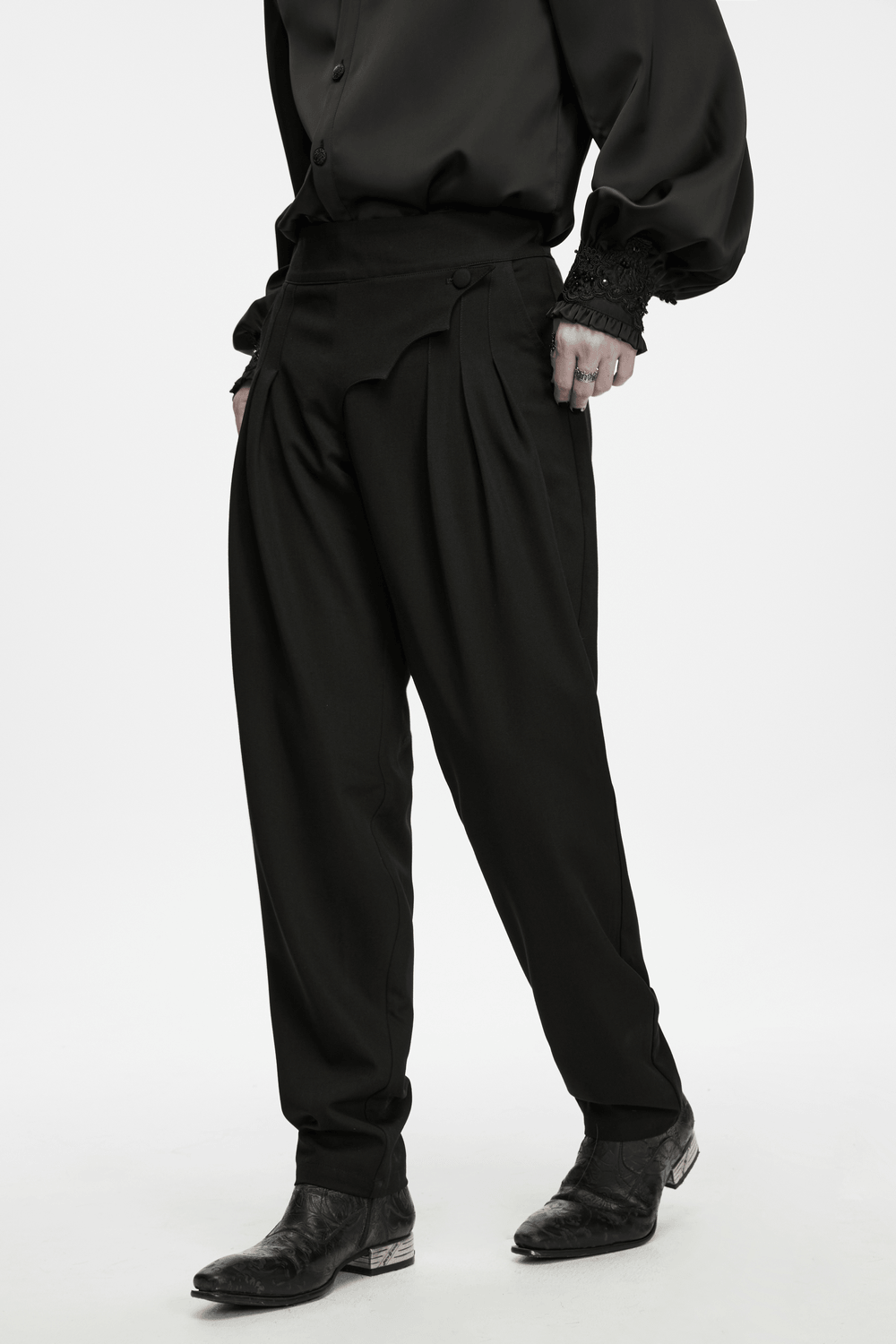 Men's Gothic Batwing Pleated Tapered Black Trousers