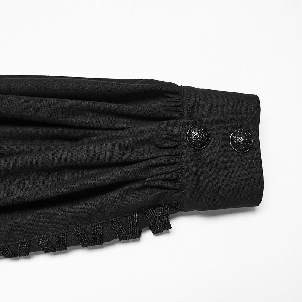 Men's Gothic Black Button-Up Shirt with Lantern Sleeves