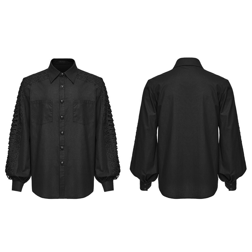 Men's Gothic Black Button-Up Shirt with Lantern Sleeves