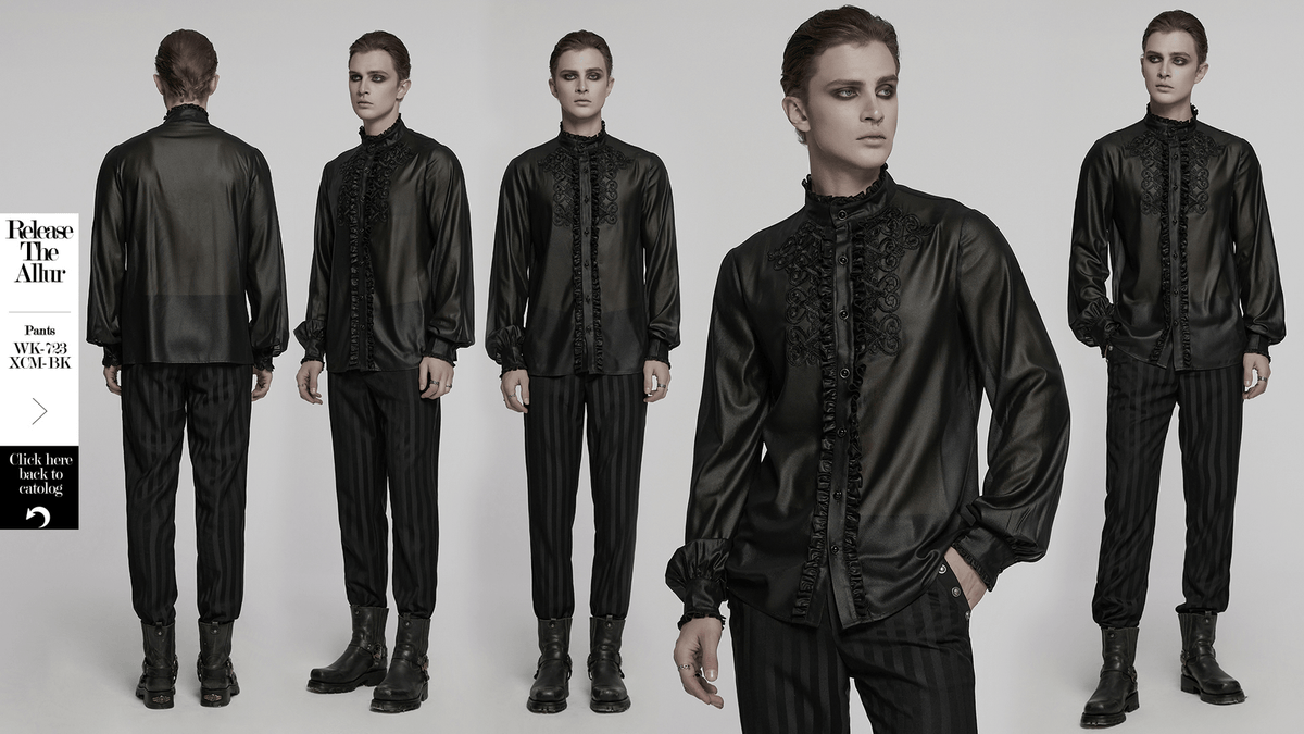 US SALE of Men's Gothic Chiffon Shirt with Ruffles and Lace