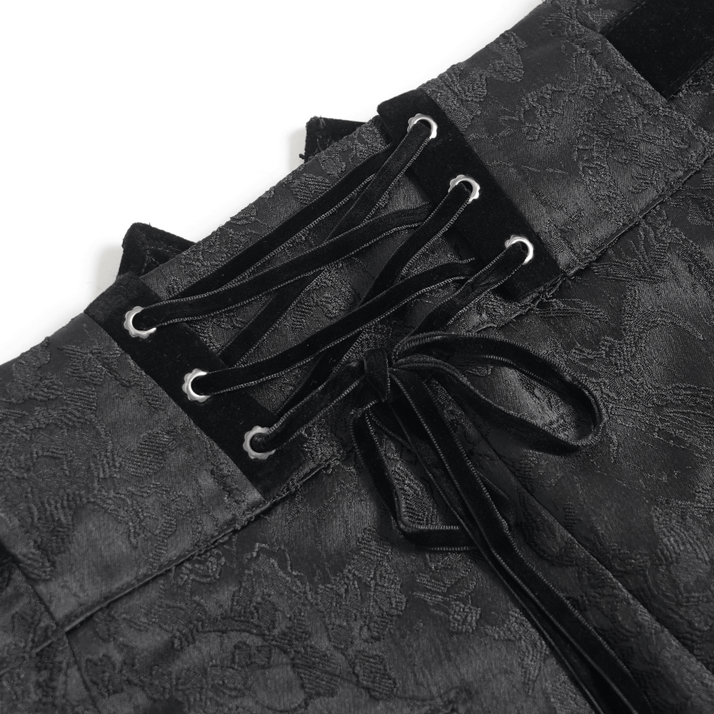 Men's Gothic Embroidered Pants with Lace-Up and Zip Front