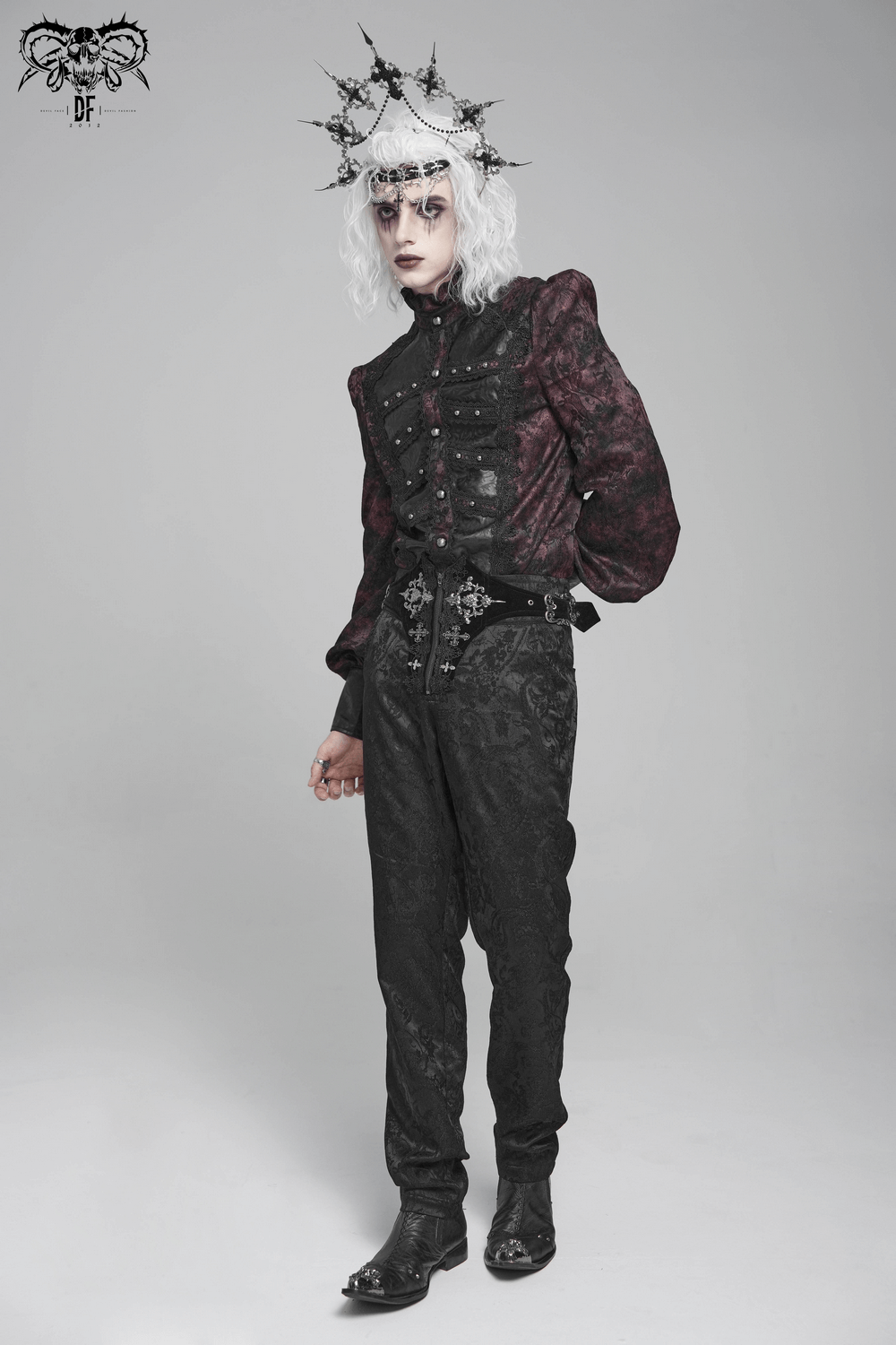 Men's Gothic Embroidered Pants with Lace-Up and Zip Front