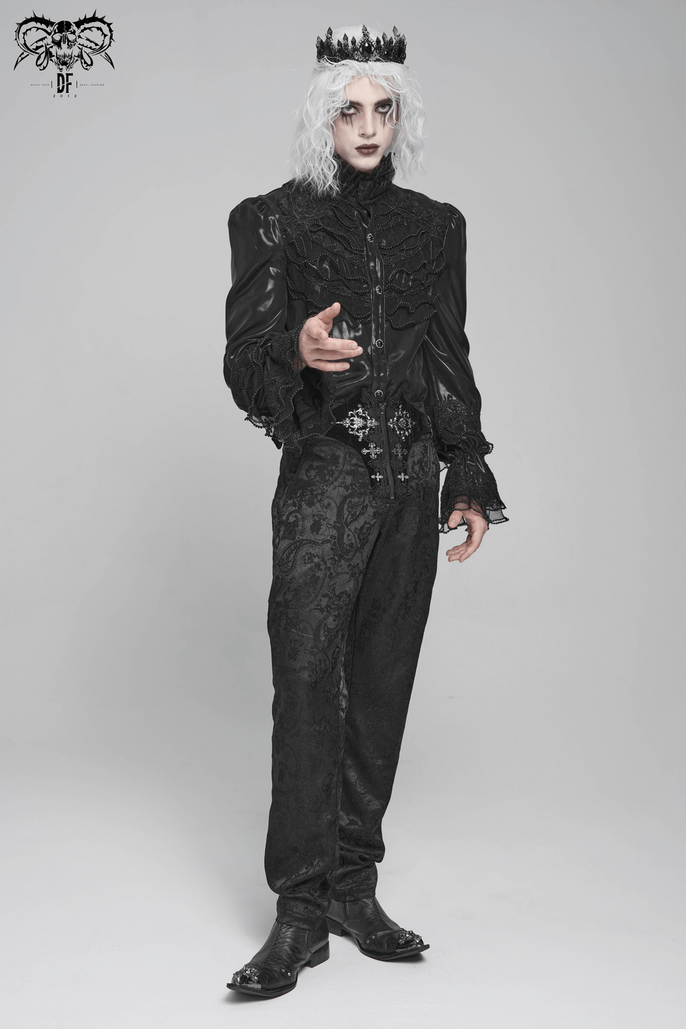 Men's Gothic Embroidered Pants with Lace-Up and Zip Front