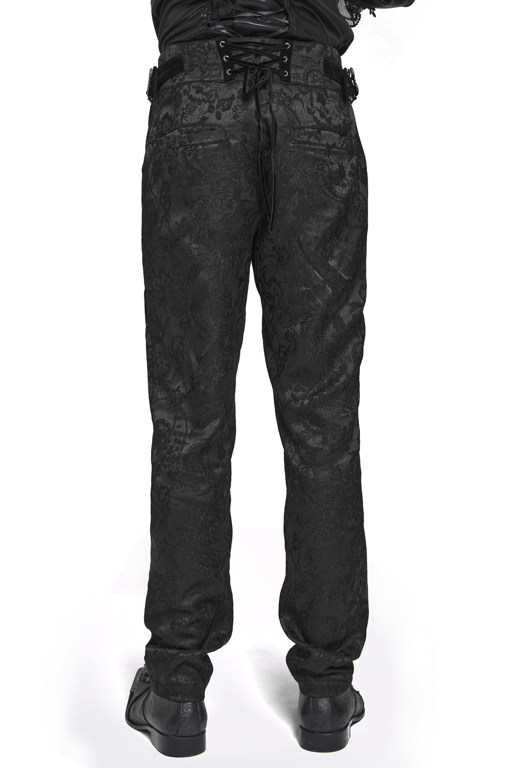 Men's Gothic Embroidered Pants with Lace-Up and Zip Front