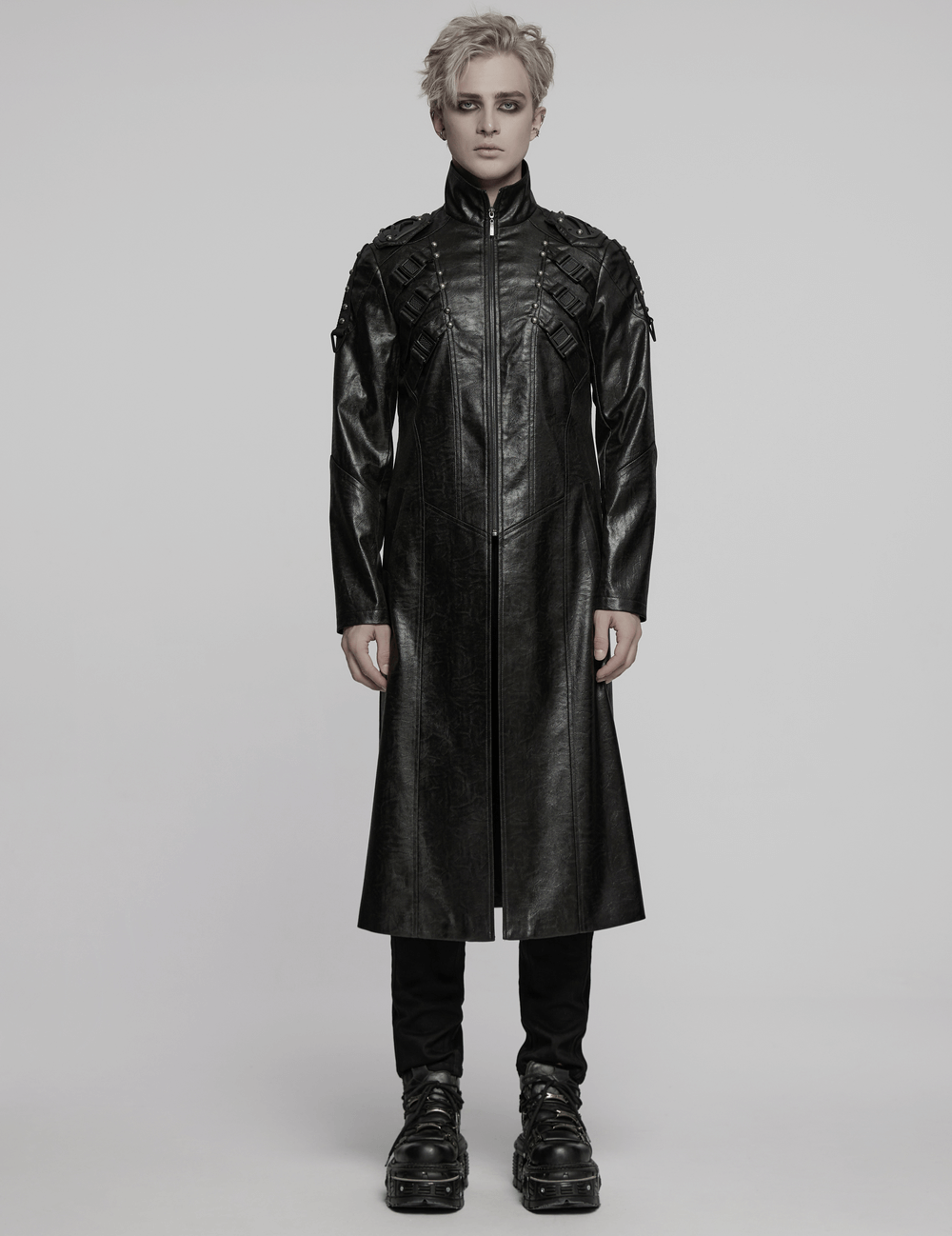Men's Gothic Faux Leather Cyberpunk Trench Coat