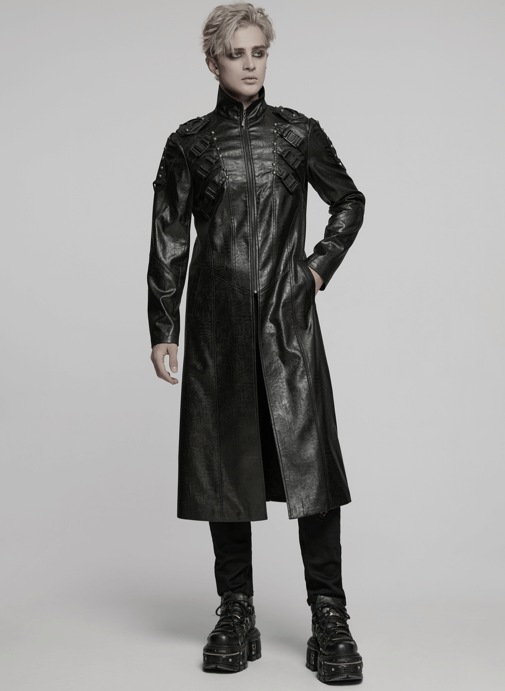 Men's Gothic Faux Leather Cyberpunk Trench Coat